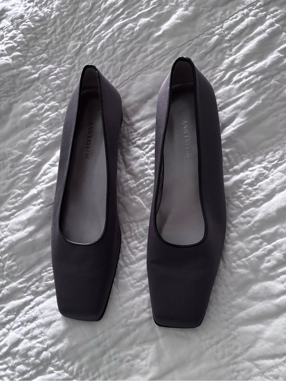 Ann Taylor Gray Satin Square-Toe Flats